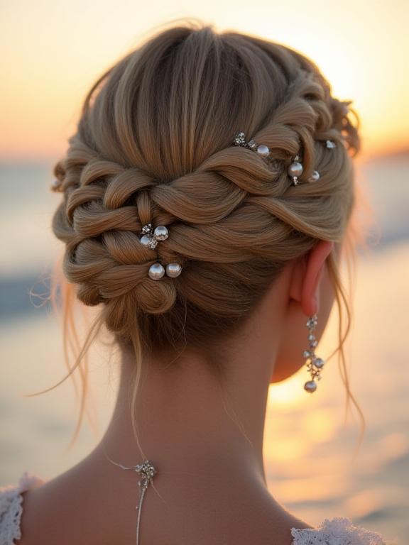 Trenzas complejas con accesorios de perlas