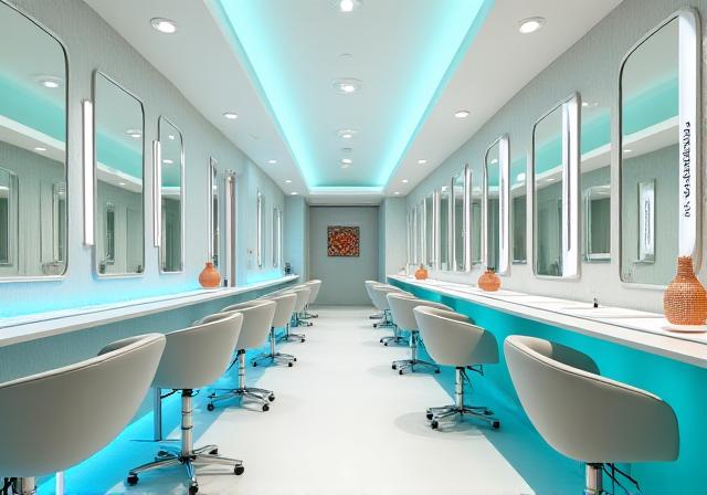 Interior de la peluquería con decoración temática marina moderna